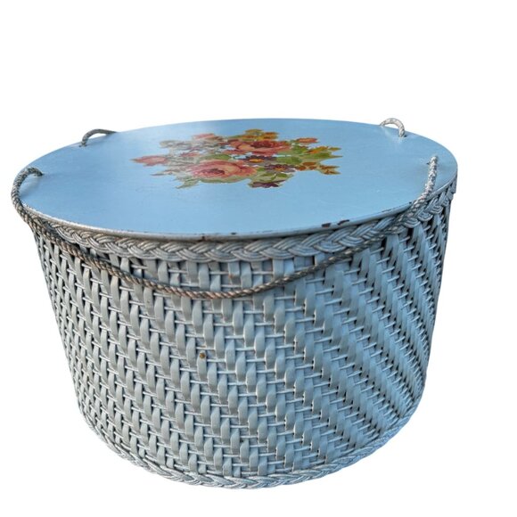 Sewing Basket Vintage 1940s Floral Lid Made in Algonquin Illinois Vintage MCM - Picture 10 of 12